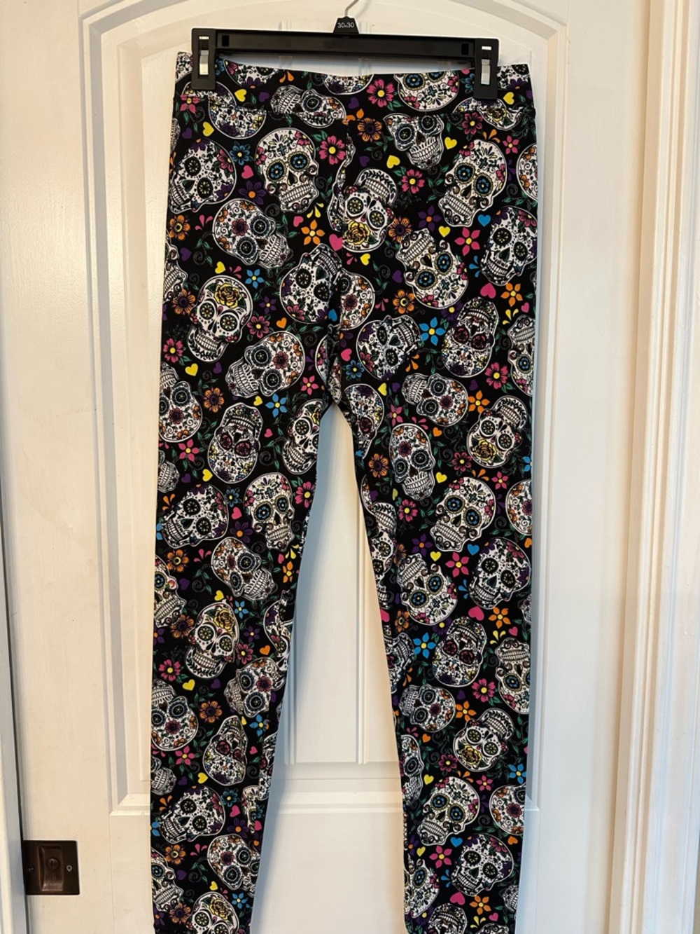 Adult Black Sugar Skull Print Leggings